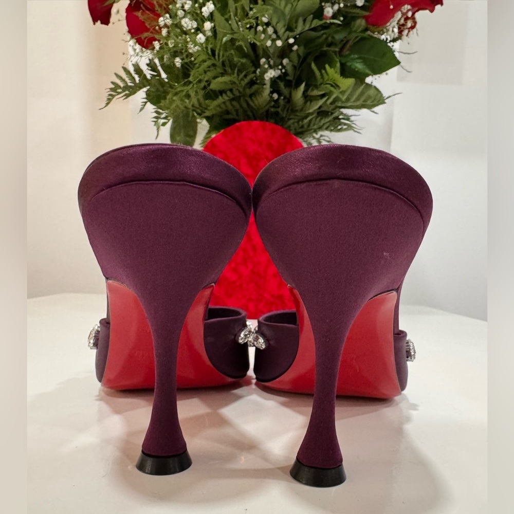 CHRISTIAN LOUBOUTIN Degraqueen 85mm heel Embellished Mules - Merlot - Picture 8 of 12